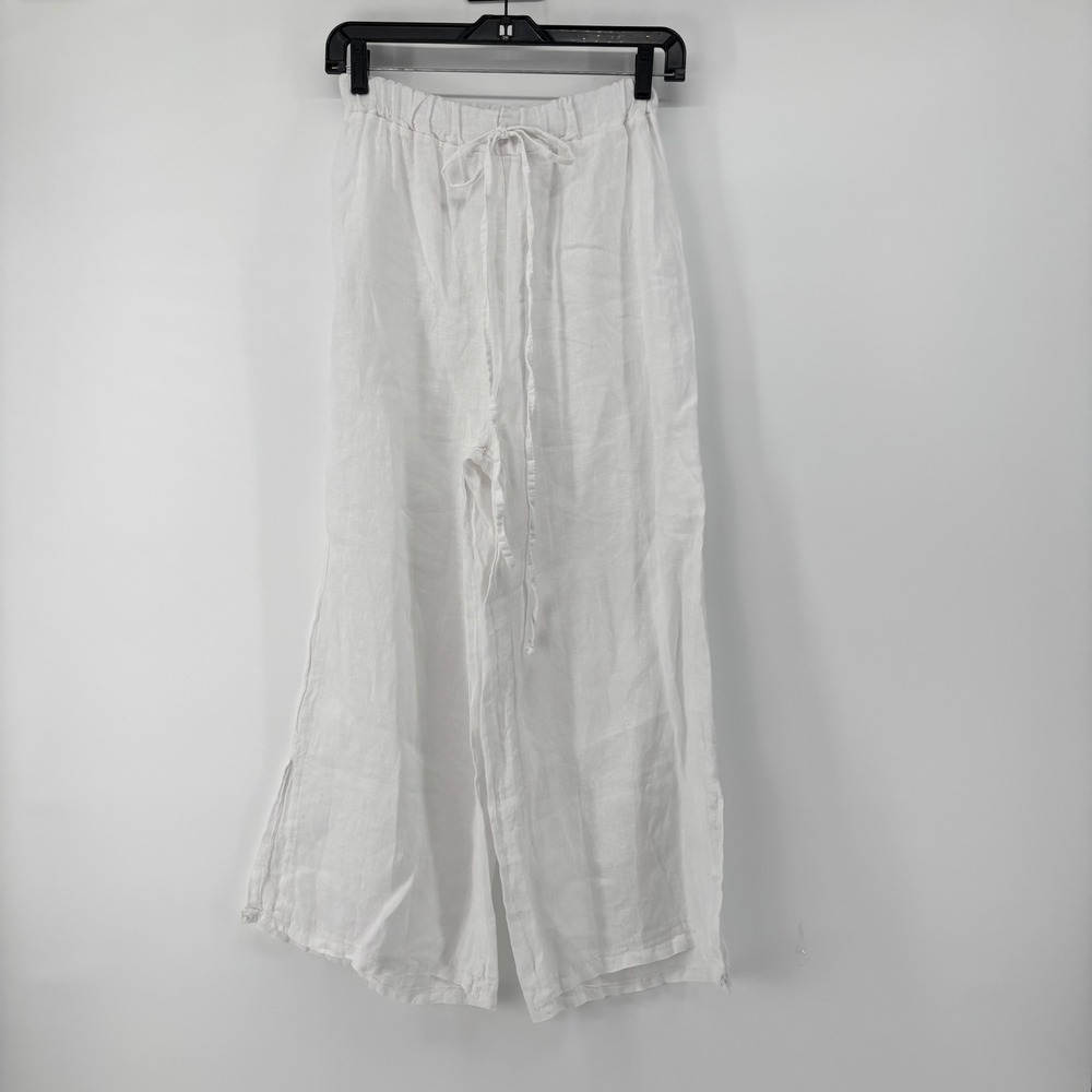Made in Italy White 100% Linen Wide Leg Drawstring Beach Cover Up Pants TG U 10
